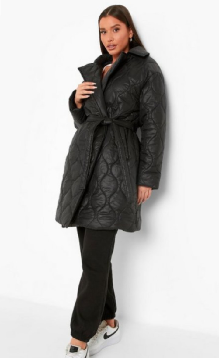 Boohoo Quilted Collar Belted Puffer