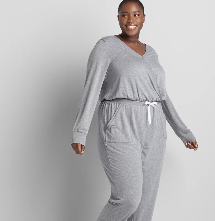 Lane Bryant French Terry Faux Wrap Sleep Jumpsuit