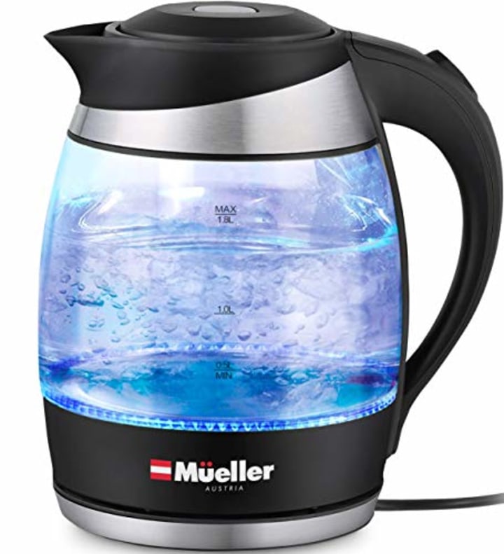 Mueller Ultra Kettle: Model No. M99S 1500W Electric Kettle with SpeedBoil Tech, 1.8 Liter Cordless with LED Light, Borosilicate Glass, Auto Shut-Off and Boil-Dry Protection