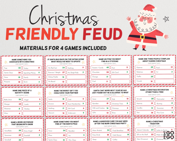 Christmas Friendly Feud Game | Family Feud Quiz | Christmas Day Family Game Night | Holiday Family Quiz | Family Group Game | Party Game