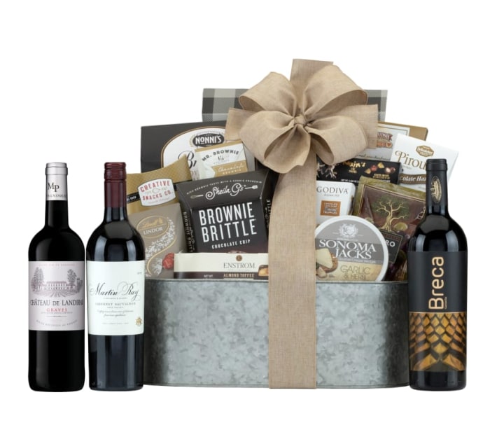 90 Point Red Wine Trio & Vintage Styled Gift Basket