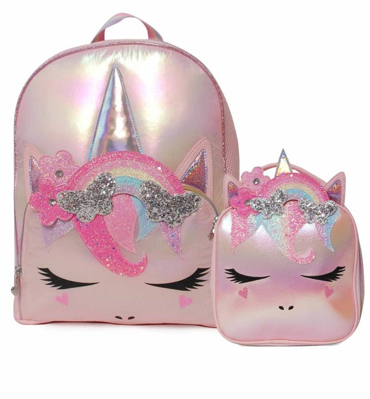 Miss Gwen Rainbow Crown Pink Puffer Large Backpack and Lunch Bag Pack