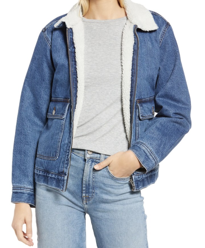 Madewell High Pile Fleece-Lined Denim Zip Jacket