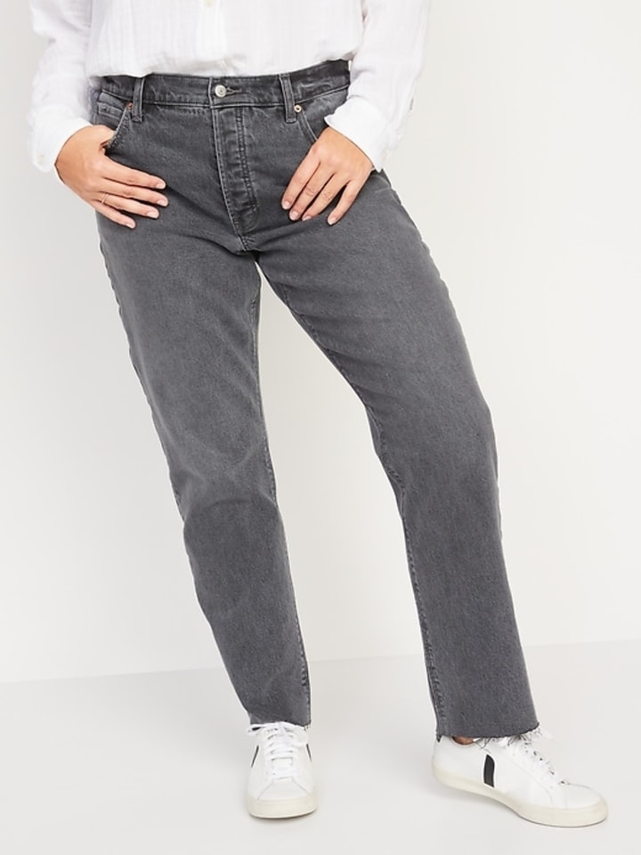 High-Waisted Button-Fly Slouchy Straight Cut-Off Jeans for Women