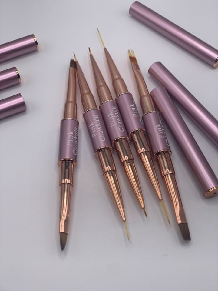 Rose Gold Double Sided Nail Art Brushes