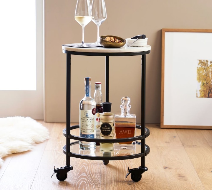 Pottery Barn Delaney 16&quot; Round Marble Bar Cart