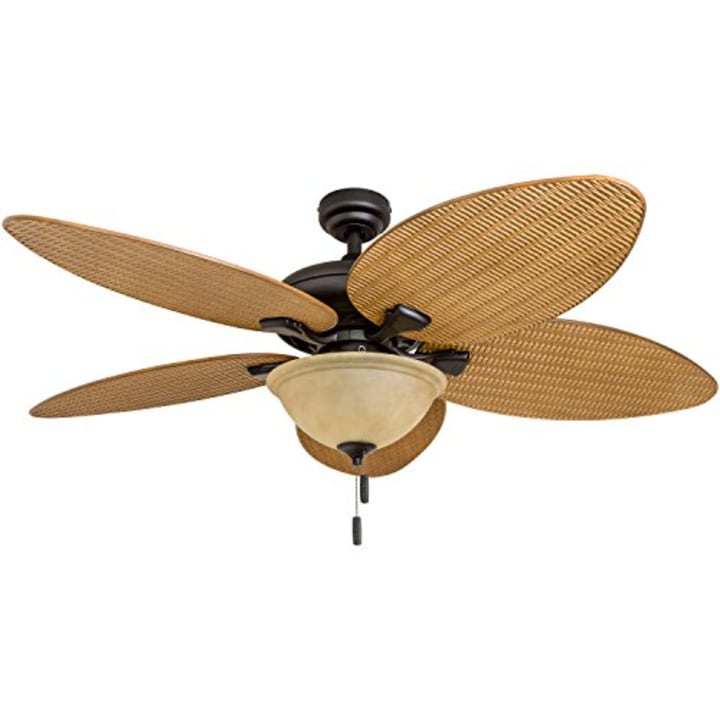 Honeywell Ceiling Fans 50507-01 Palm Valley 52-Inch Tropical Ceiling Fan with Tuscan Bowl Light, Five Reversible Leaf/Wicker Blades, Indoor/Outdoor, Sandstone