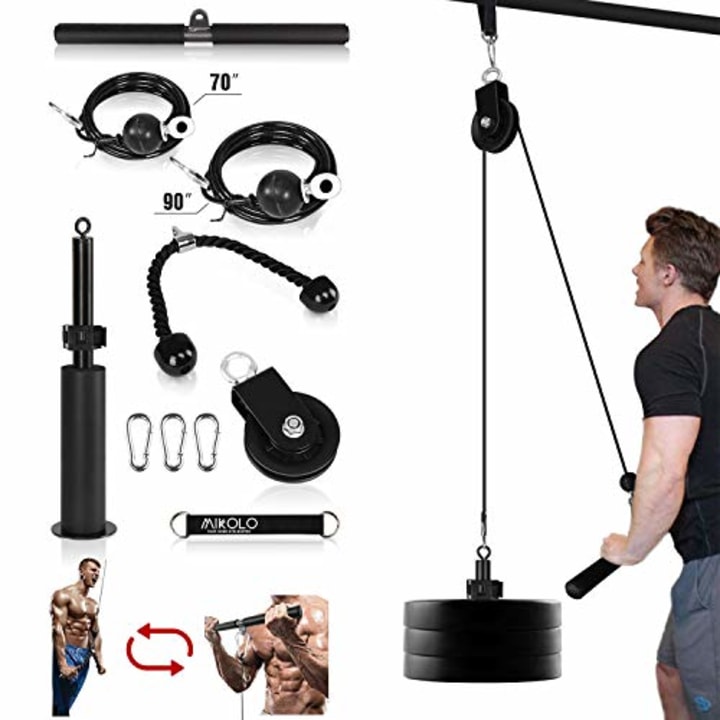 Mikolo Fitness LAT and Lift Pulley System, Dual Cable Machine(70&#039;&#039; and 90&#039;&#039;) with Upgraded Loading Pin for Triceps Pull Down, Biceps Curl, Back, Forearm, Shoulder-Home Gym Equipment(Patent)