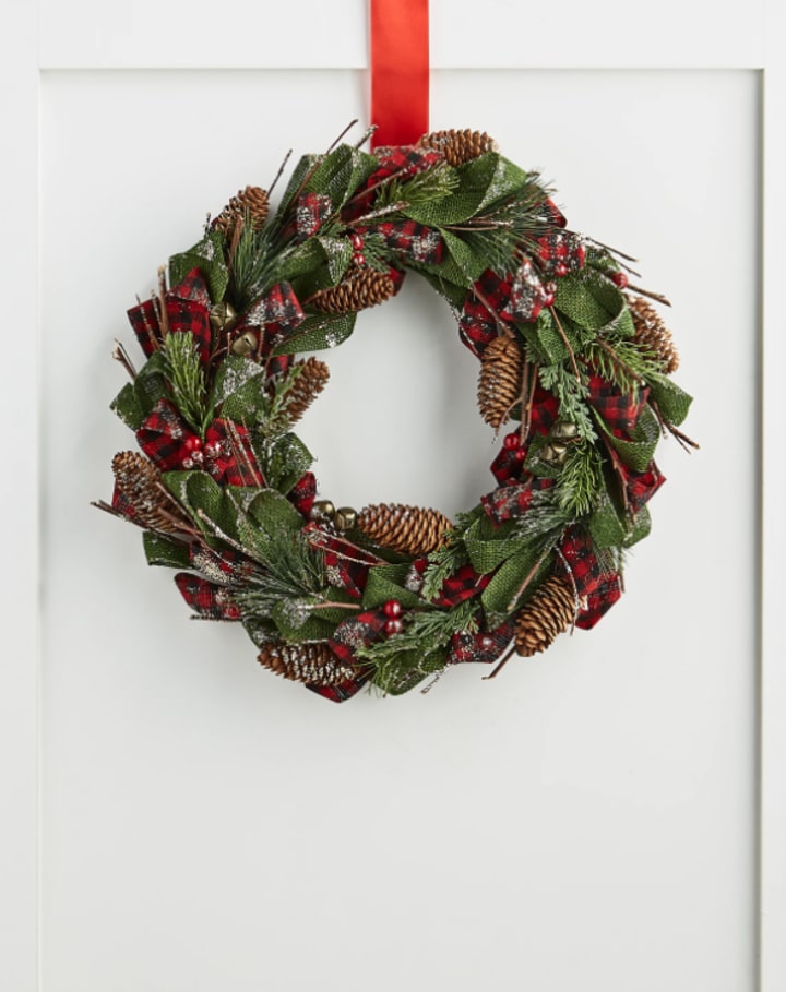 Holiday Lane Christmas Cheer Ribbon Pine Cone and Berry Wreath