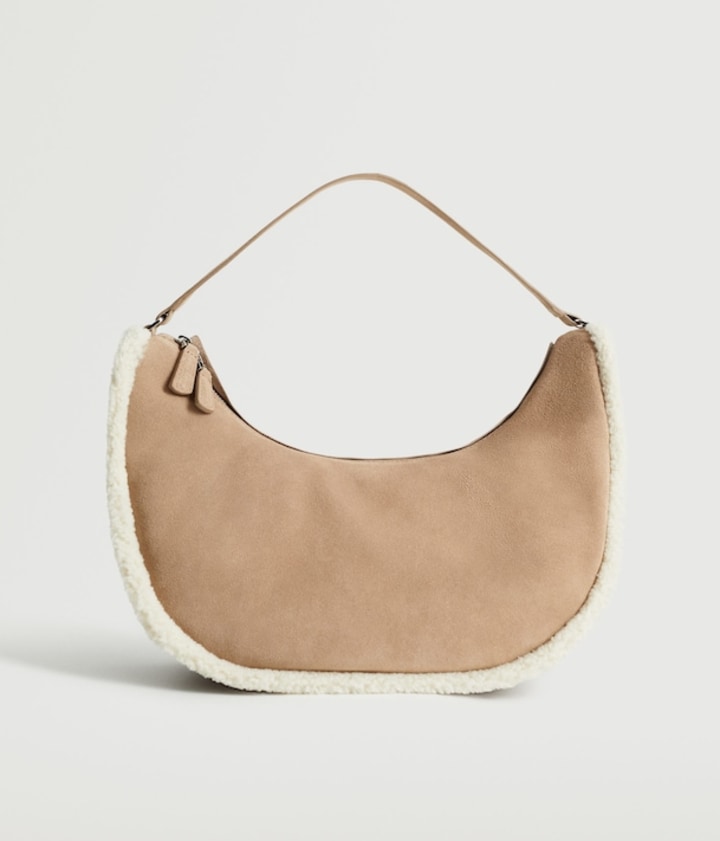 Mango Combined Faux Shearling Leather Bag