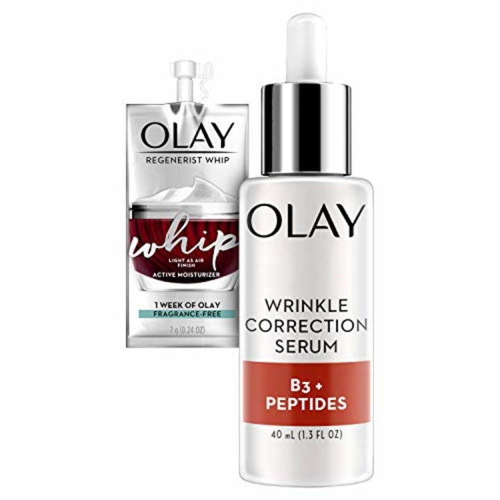 Olay Collagen Peptides Wrinkle Correction Serum with Vitamin B3, 1.3 Oz + Whip Face Moisturizer Travel/Trial Size Gift Set