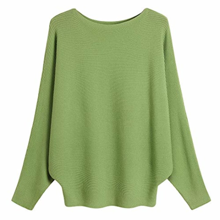 GABERLY Boat Neck Batwing Sleeves Dolman Knitted Sweaters and Pullovers Tops for Women (AppleGreen, One Size)