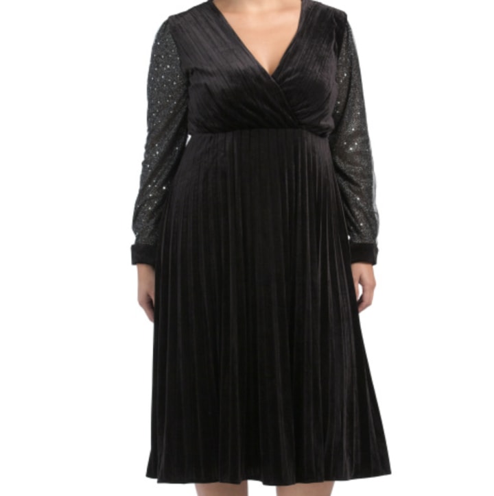 Dalia Macphee Sheer Sequin Sleeve Midi Dress