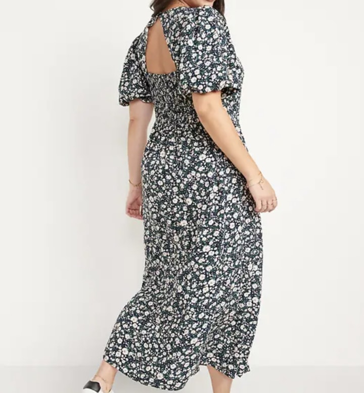 Old Navy Puff-Sleeve Floral Maxi Shift Dress