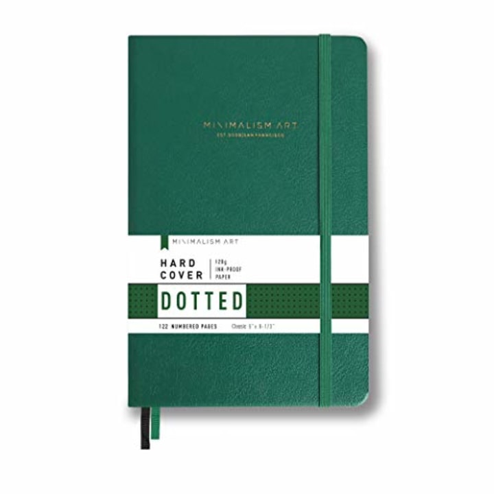 Minimalism Art, Premium Hard Cover Notebook Journal, Classic 5&quot; x 8.3&quot;, 122 Numbered Pages, Gusseted Pocket, Ribbon Bookmark, Extra Thick Ink-Proof Paper 120gsm, San Francisco (Dotted, Green)