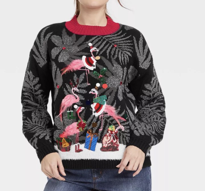 Flamingo Tree Graphic Pullover Sweater