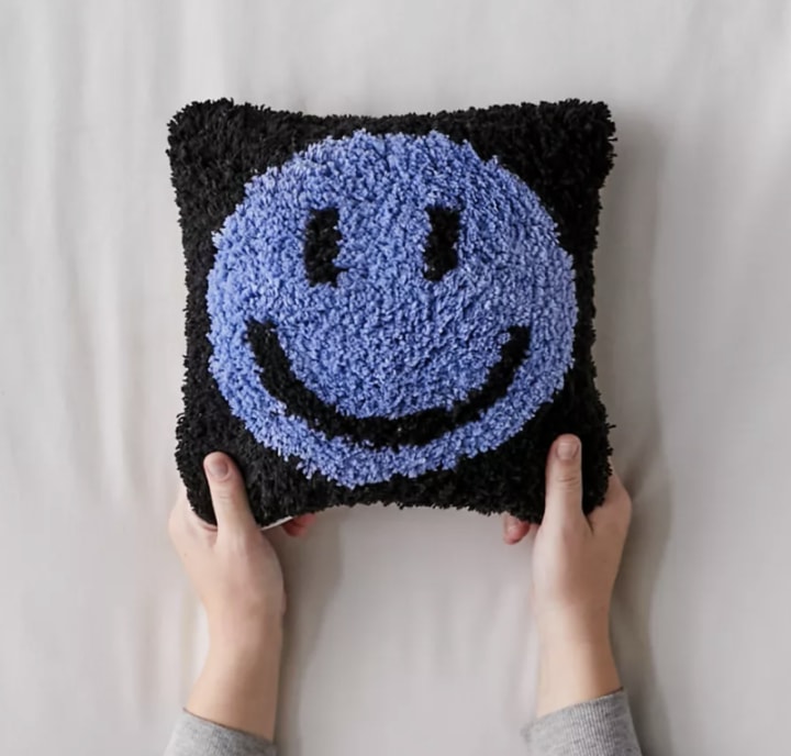 Urban Outfitters Happy Face Tufted Mini Throw Pillow