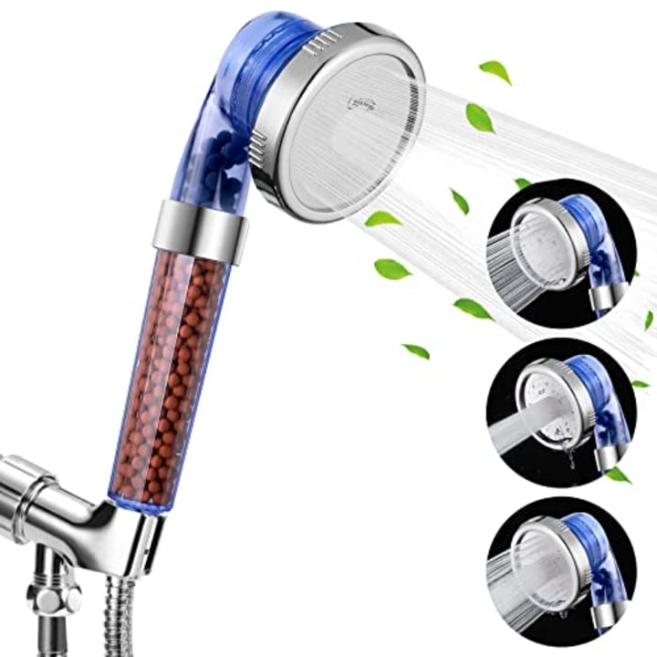 Luxsego 3 Settings Shower Head High Pressure Water Saving Showerhead with Filter Beads, Shower Heads with Handheld Spray, Ecowater Spa Showerheads with Hose and Bracket for Dry Hair &amp; Skin