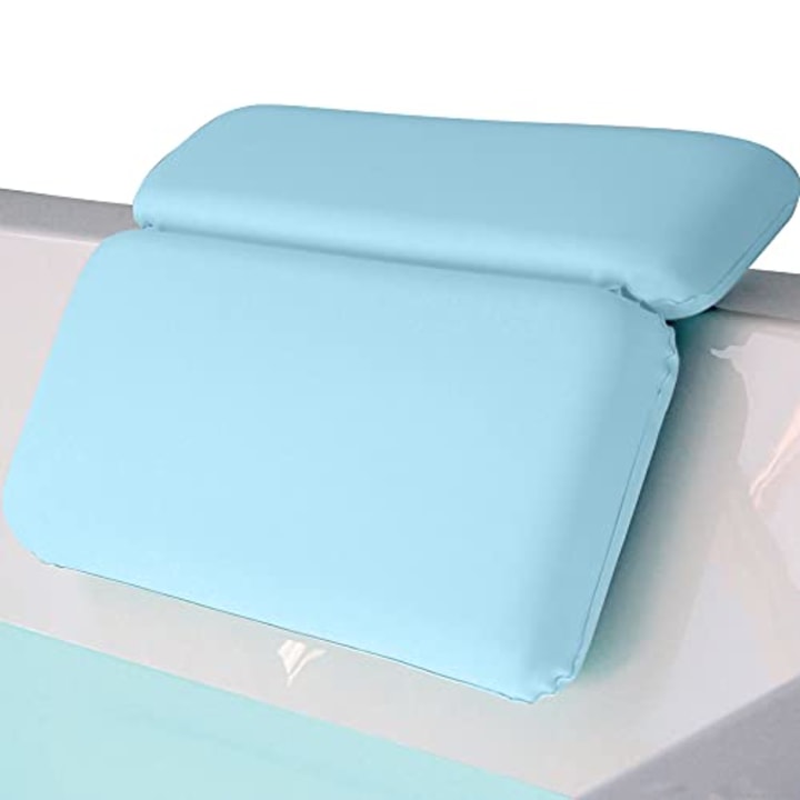 Gorilla Grip Comfort Slip Resistant Large Thick Soft Waterproof Relaxing Spa Bath Pillow, Fits Curved or Straight Back Tubs, Cushion Support Head and Neck in Tub, Bathtub Accessory, 2 Panel, Spa Blue
