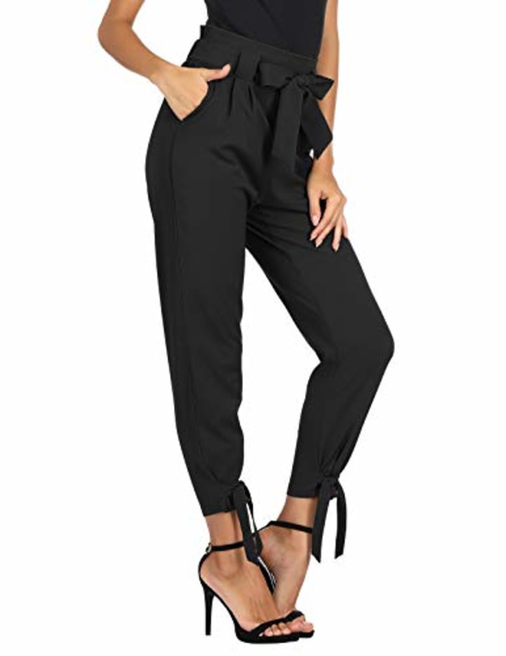 Womens Slim Fit High Waist Pencil Pants with Bow-Knot Workwear Office Business Skinny Casual Pants Trousers 