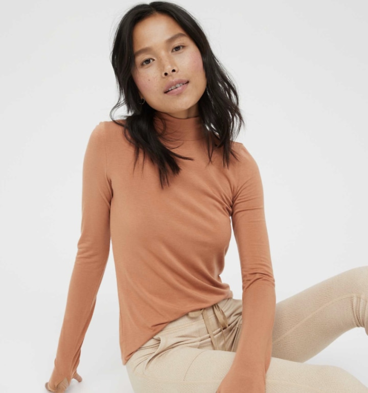 Aerie Real Warm Long Sleeve Mock Neck T-Shirt