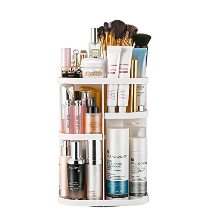 Jerrybox 360 Degree Rotation Makeup Organizer Adjustable Multi-Function Cosmetic Storage Box, Large Capacity, Fits Toner, Creams, Makeup Brushes, Lipsticks and More