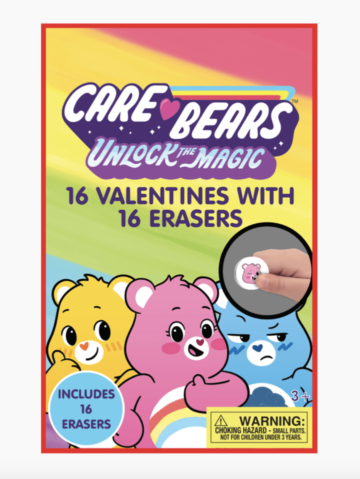 Care Bears Valentine Cards with Erasers