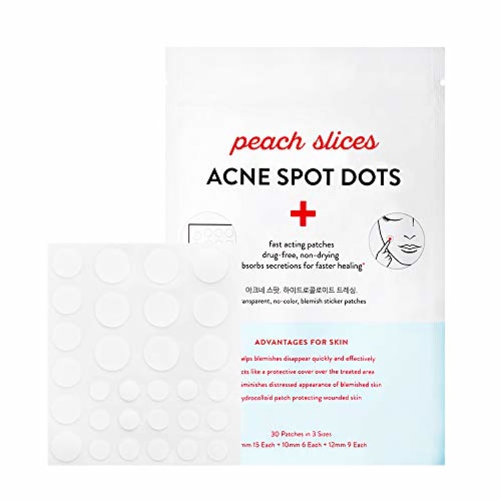 Peach Slices Acne Spot Dots | Clear Hydrocolloid Acne Pimple Patch for Zits and Breakouts | Treats, Drains, and Shrinks Blemishes | Vegan and Cruelty-Free | Three Sizes 7mm, 10mm, 12mm (30 Count)