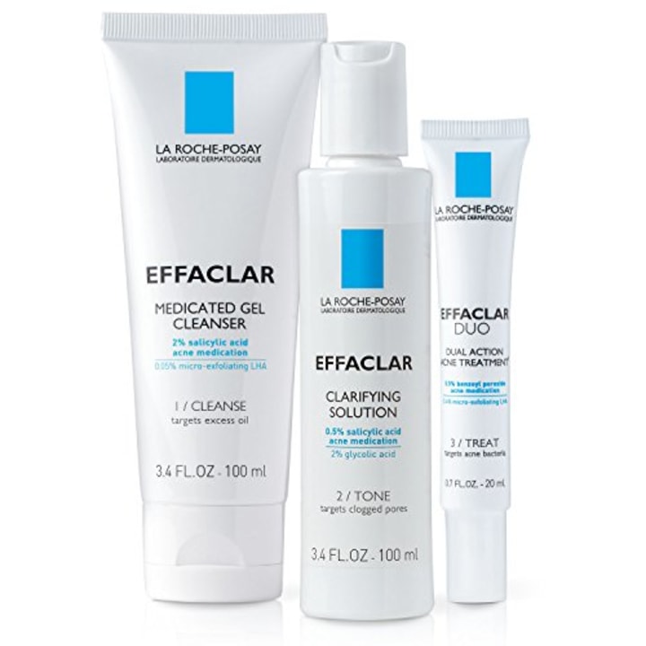 La Roche-Posay Effaclar Dermatological Acne Treatment 3-Step System with Medicated Gel Cleanser, Toner, and Acne Spot Treatment, 2-Month Supply