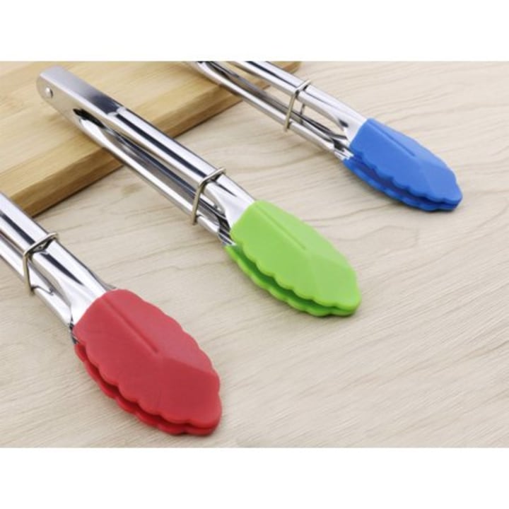Mini Tongs With Silicone Tips, 7-Inch Serving Tongs - Set of 3 (Green Red Blue)