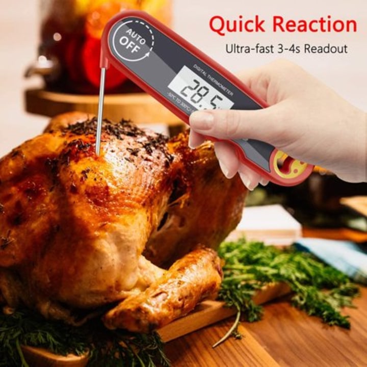 Meidong Digital Instant Read Meat Thermometer with Long Probe -Kitchen Cooking Thermometer for Food Cooking Grilling BBQ Smoker Grill Kitchen Oil Candy Thermometer with Whisk (Battery Not Included)
