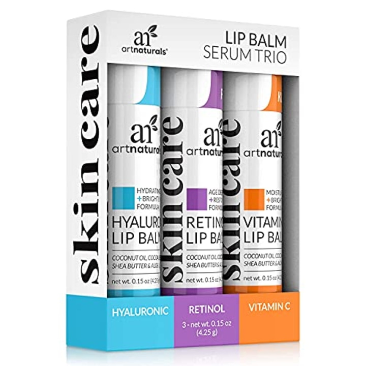 artnaturals Natural Lip Balm Serum Trio - Hyaluronic, Retinol, Vitamin C - (3 x .15 Oz / 4.25g) - Chapstick for Dry, Chapped &amp; Cracked lips - Lip Repair