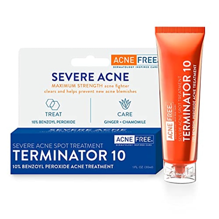 Acne Free Terminator 10 Acne Spot Treatment with Benzoyl Peroxide 10% Maximum Strength Acne Cream Treatment, 1 Ounce - Pack Of 1
