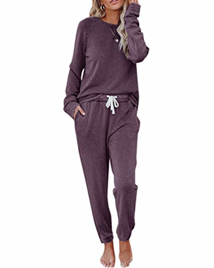 PRETTYGARDEN Set 2 Pezzi Donna - Top Con Maniche Ad Aletta E Pantaloni Palazzo - Elegante E Casual, Per Vacanze (Blu, Nero, Verde, Ecc.)