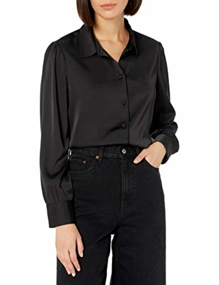 Milumia Womens Collar Lantern Short Sleeve Pleated Shirt Button Down Work Blouse Top