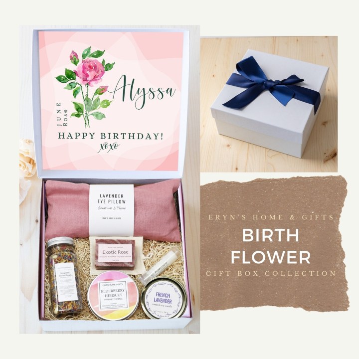 Birth Flower Birthday Gift Box, Personalized birthday ideas, birthday present, gift for best friend - BdayFlower-dEGB