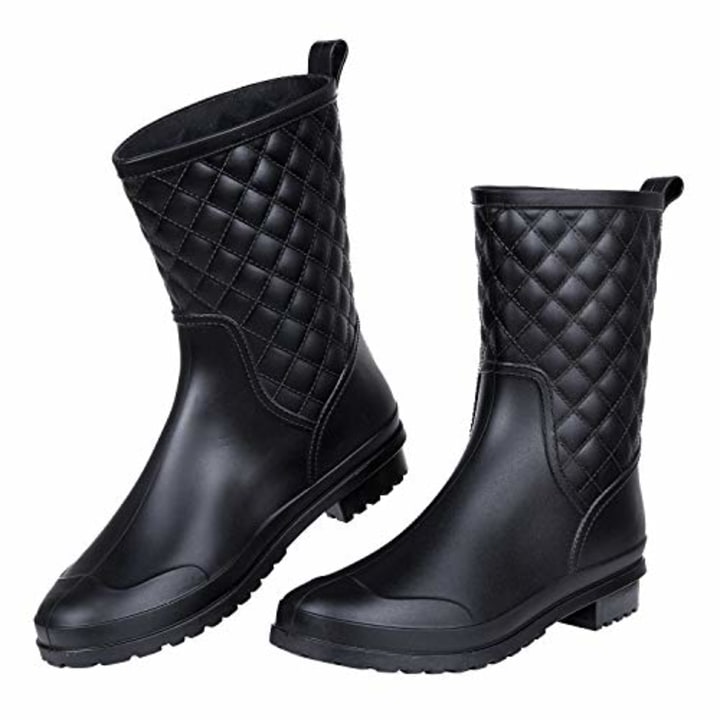 Litfun Women&#039;s Mid Calf Black Rain Boots