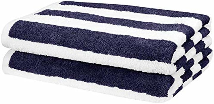 Amazon Basics Cabana Stripe Beach Towel - Pack of 2, Navy Blue