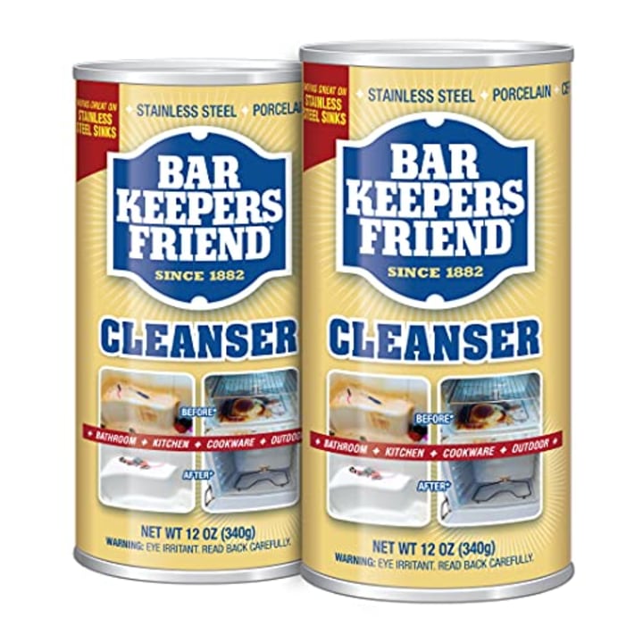 Bar Keepers Friend Powder Cleanser 12 Oz - Multipurpose Cleaner &amp; Stain Remover - Bathroom, Kitchen &amp; Outdoor Use - for Stainless Steel, Aluminum, Brass, Ceramic, Porcelain, Bronze and More (2 Pack)