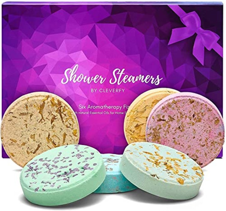 Cleverfy Aromatherapy Shower Steamers - Variety Pack of 6 Shower Bombs with Essential Oils. Purple Set: Lavender, Watermelon, Grapefruit, Menthol &amp; Eucalyptus, Vanilla &amp; Sweet Orange, Peppermint