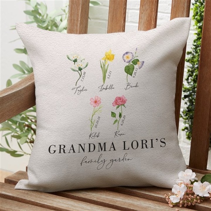 Birth Month Flower Personalized Outdoor Throw Pillow - 16"x 16"