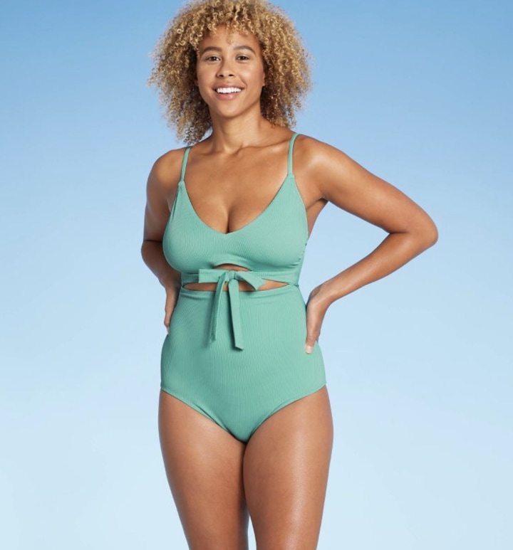 Ribbed Plunge One-Piece Swimsuit