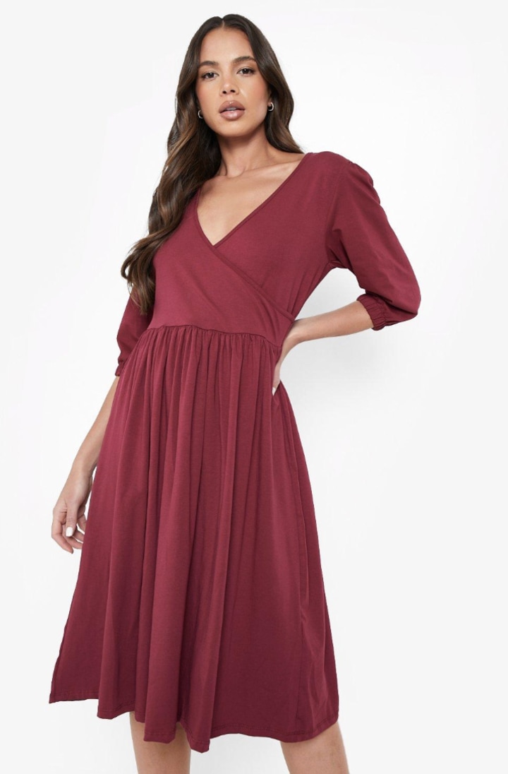 3/4 Sleeve Midi Smock Dress
