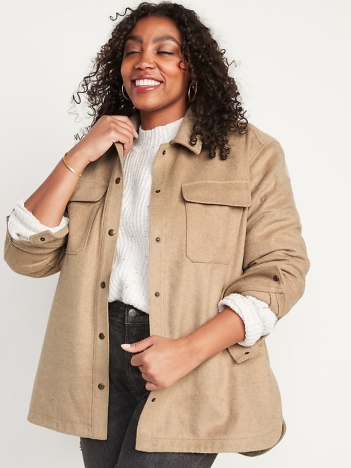 Transitional Brushed-Twill Shacket for Women