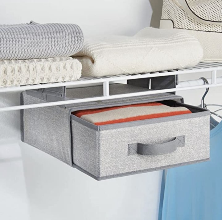 mDesign Fabric Hanging Closet Storage Organizer Drawer for Wire Shelving Gray 