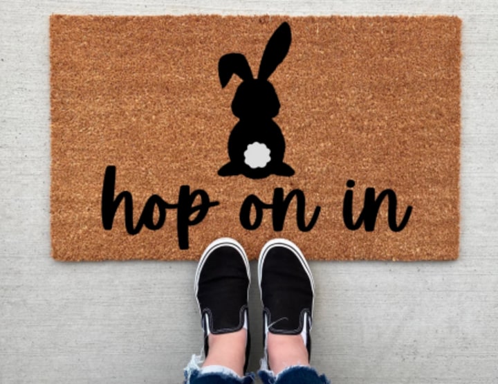 Hop On In Easter Doormat