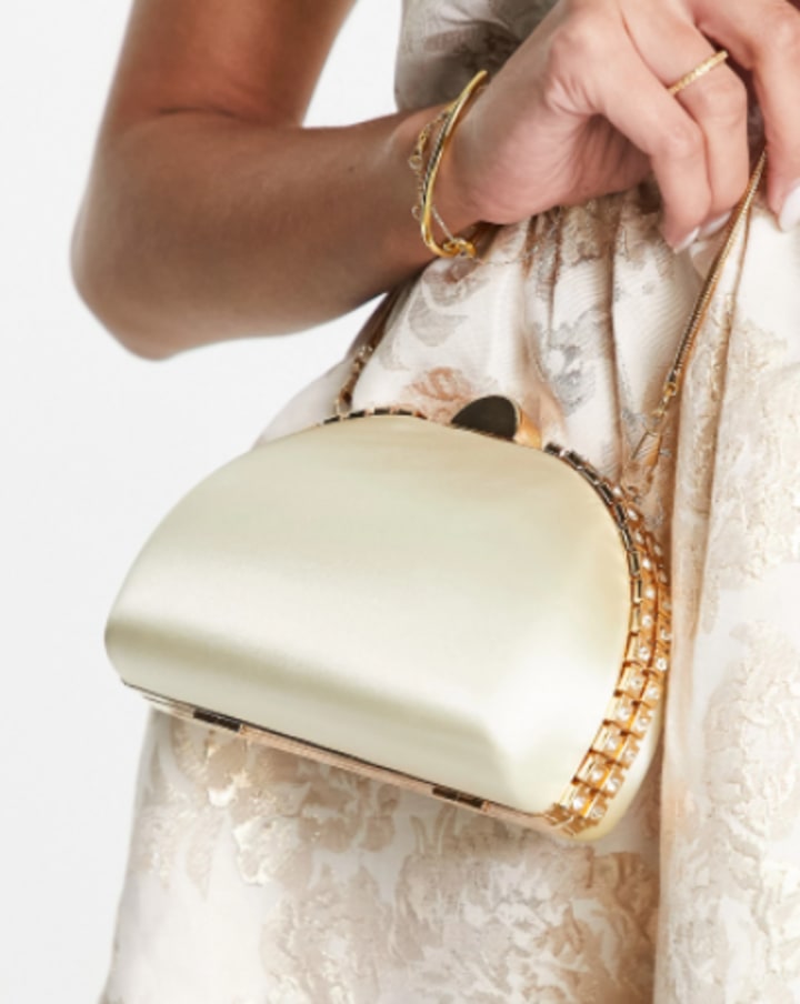 Womens Evening Handbag Clutch Bag Shoulder Strap Satin Rose