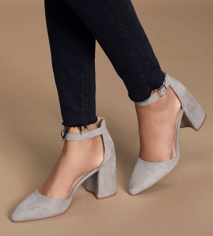 Ellarose Grey Suede Ankle Strap Heels