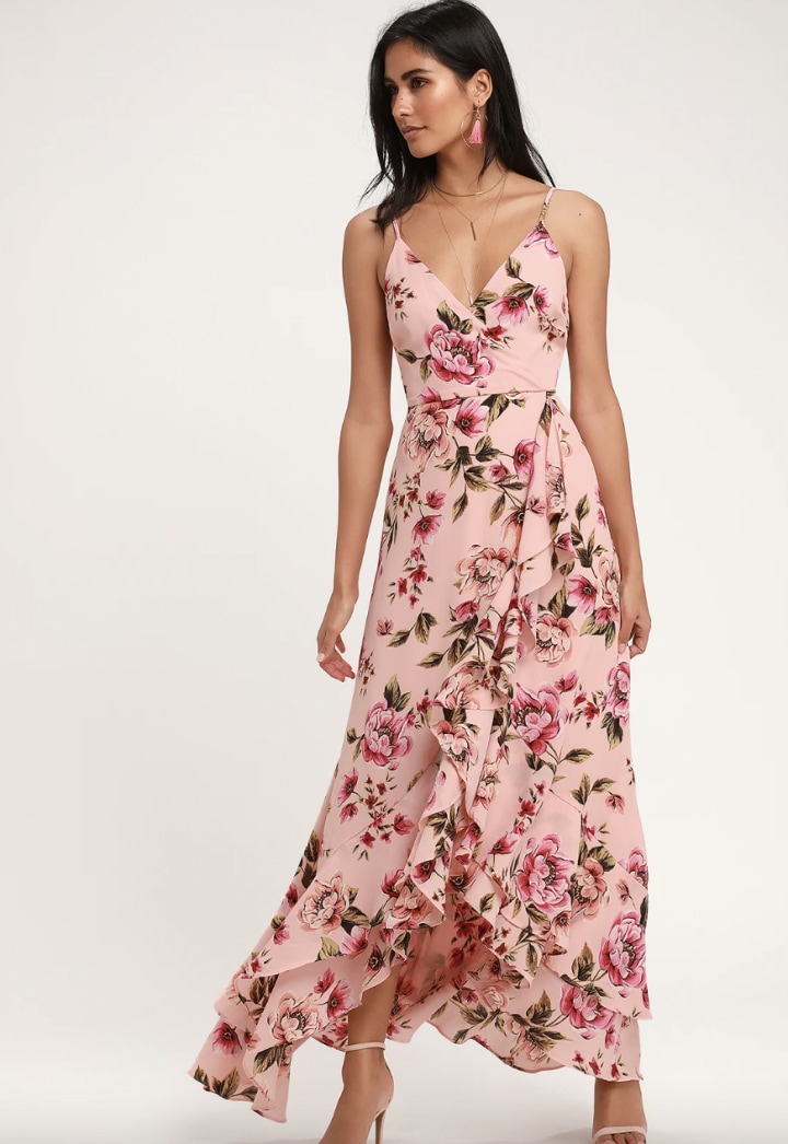 Bodacious Bella Blush Pink Floral Print Maxi Dress