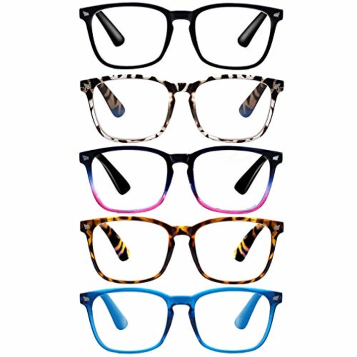 SIGVAN 5-Pack Reading Glasses Blue Light Blocking,Anti UV Ray Fashion Square Frame Eyeglasses Women Men Computer Readers (5 Mix, 1.0)